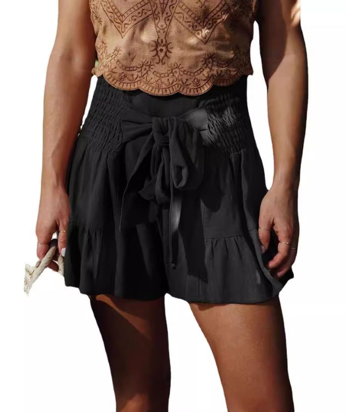 ZITY Women's Elegant Ruffle Strap Wide-Leg Shorts Summer Casual Drape Shorts
