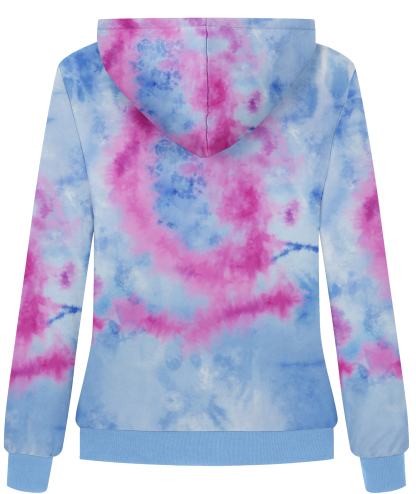 ZITY Women's Tie Dye Print Full Zipper Fleece Hoodie-CUWFH01517