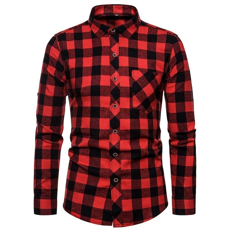 ZITY Men’s Fashion Contrast Plaid Long Sleeve Casual Shirt –