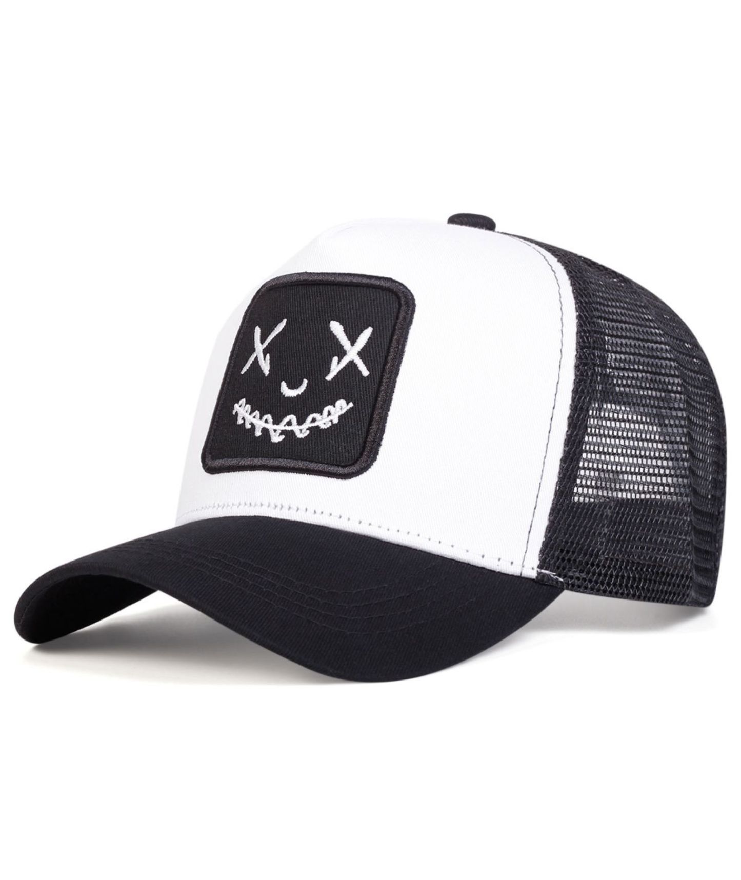 ZITY Mens Embroidered Smiley Face Adjustable Mesh Trucker Hat Casual Streetwear Cap