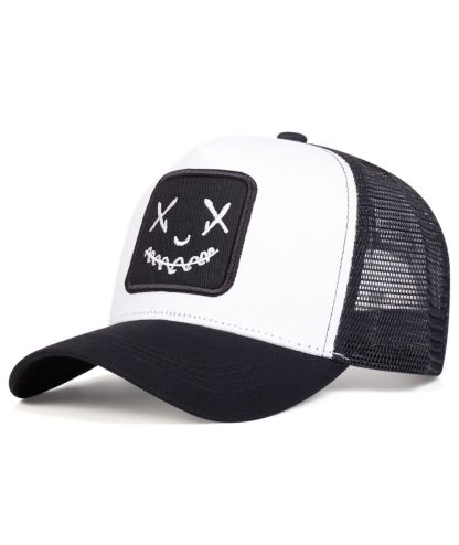 ZITY Mens Embroidered Smiley Face Adjustable Mesh Trucker Hat Casual Streetwear Cap