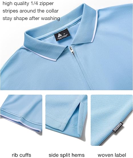 ZITY Men's Quarter Zip Solid Color Slim Fit Polo Shirt-CUMPO04526