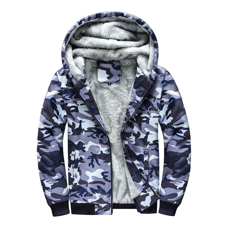 Men's Zipper Fleece Lined Blue Camo Hoodie Jacket | Zitysports