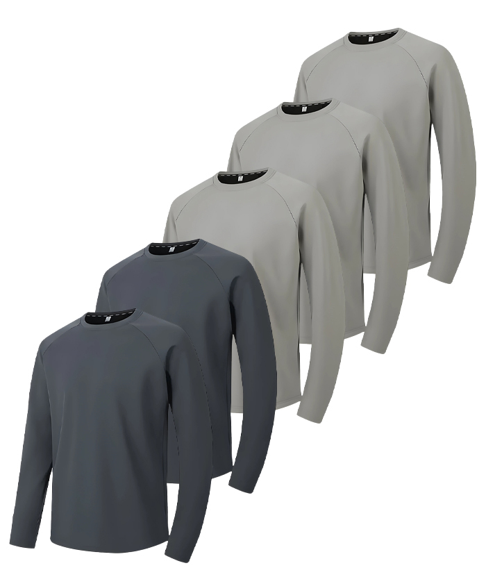 5 Pack/3 Pack Men's Long Sleeve Solid Color Performance T-Shirt-DZUHE00176
