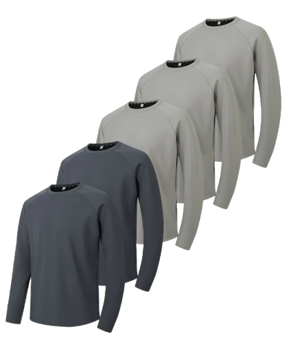 5 Pack/3 Pack Men's Long Sleeve Solid Color Performance T-Shirt-DZUHE00176