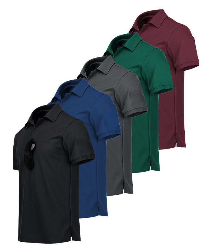 5 Pack Men's Button Up Dri Fit Polo Shirt-AZUHE00035