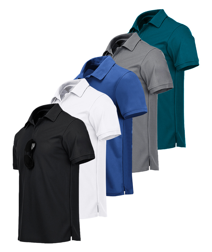 5 Pack Men's Button Up Dri Fit Polo Shirt-AZUHE00035