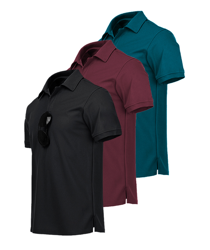 3 Pack Men's Button Up Dri Fit Golf Polo Shirt-AZUHE00035