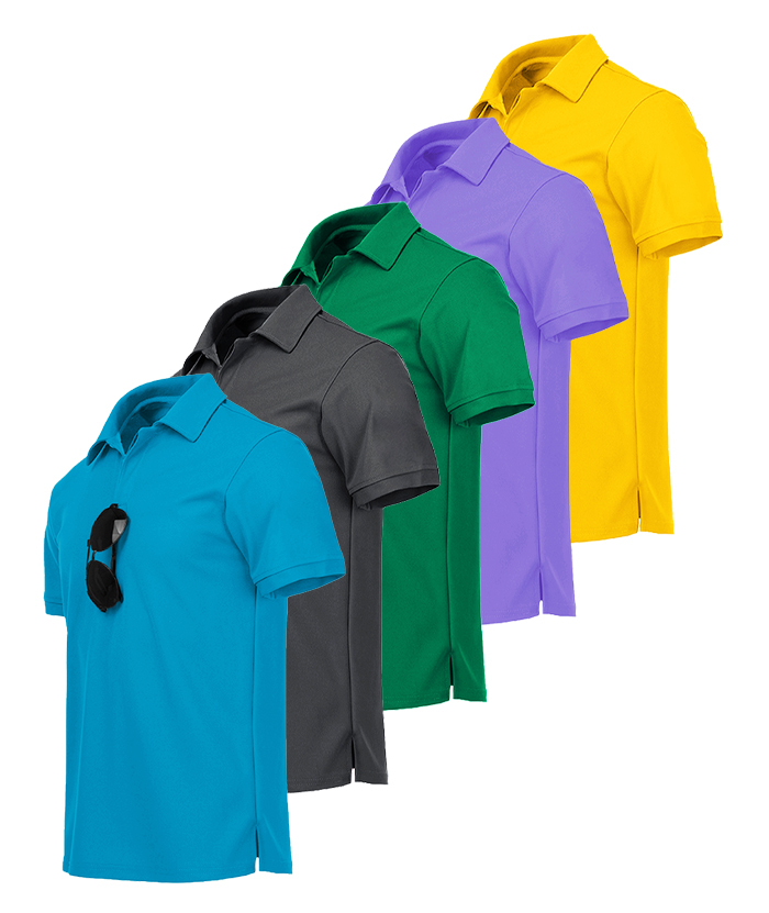 5 Pack Men's Button Up Dri Fit Polo Shirt-AZUHE00035