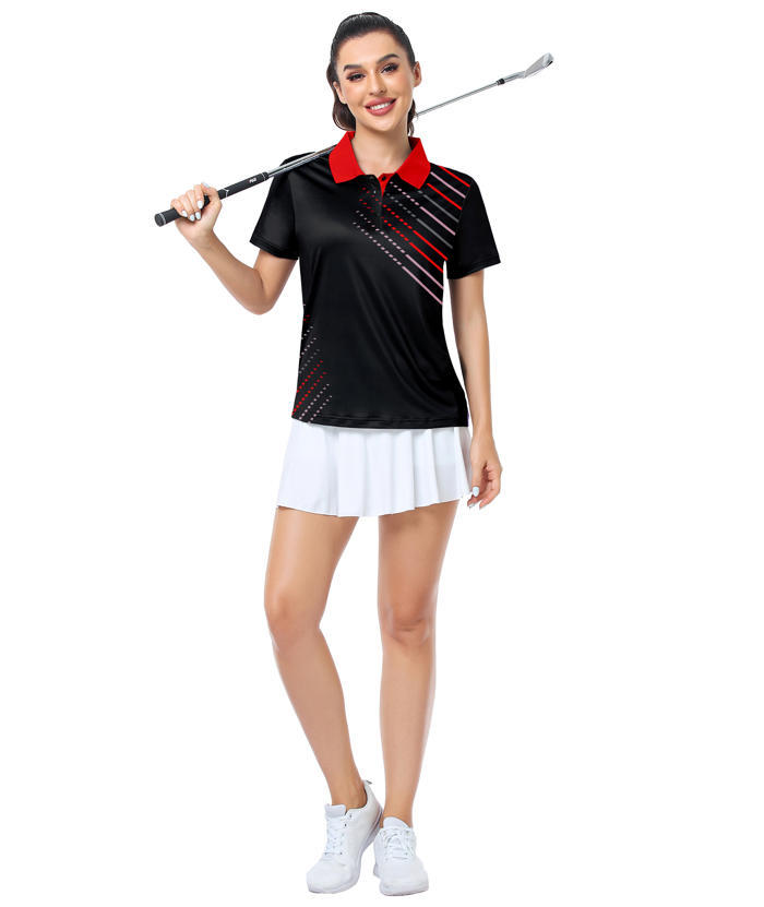 ZITY Women's Dashed Lines Dri Fit Golf Polo Shirt-CUWPO02415