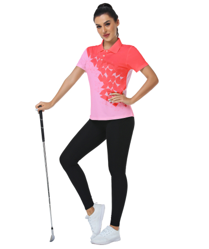 ZITY Women's Dri Fit Geometric Design Golf Polo Shirt-CUWPO02417