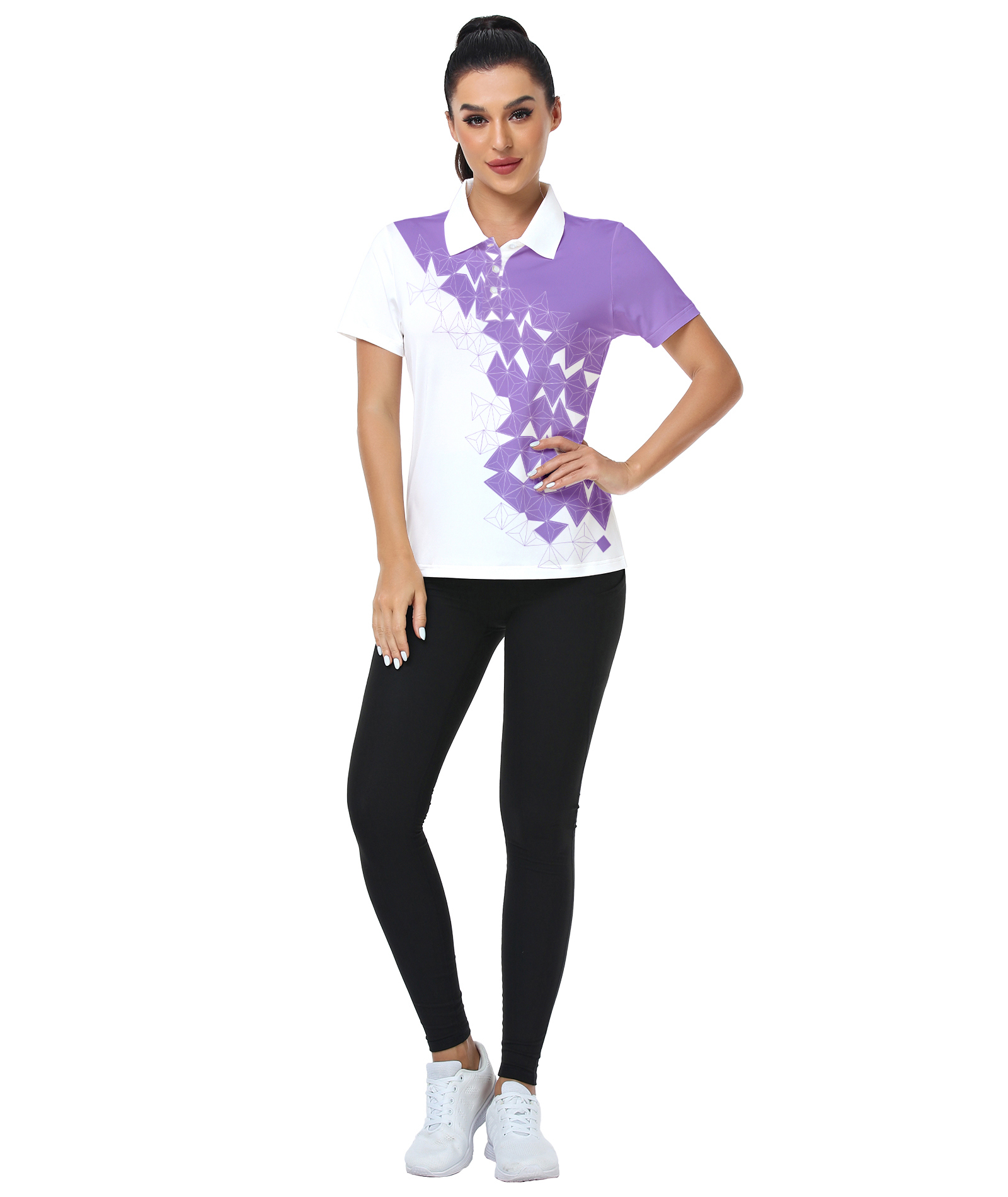 Purple geometric design polo shirts - Women's golf performance wear