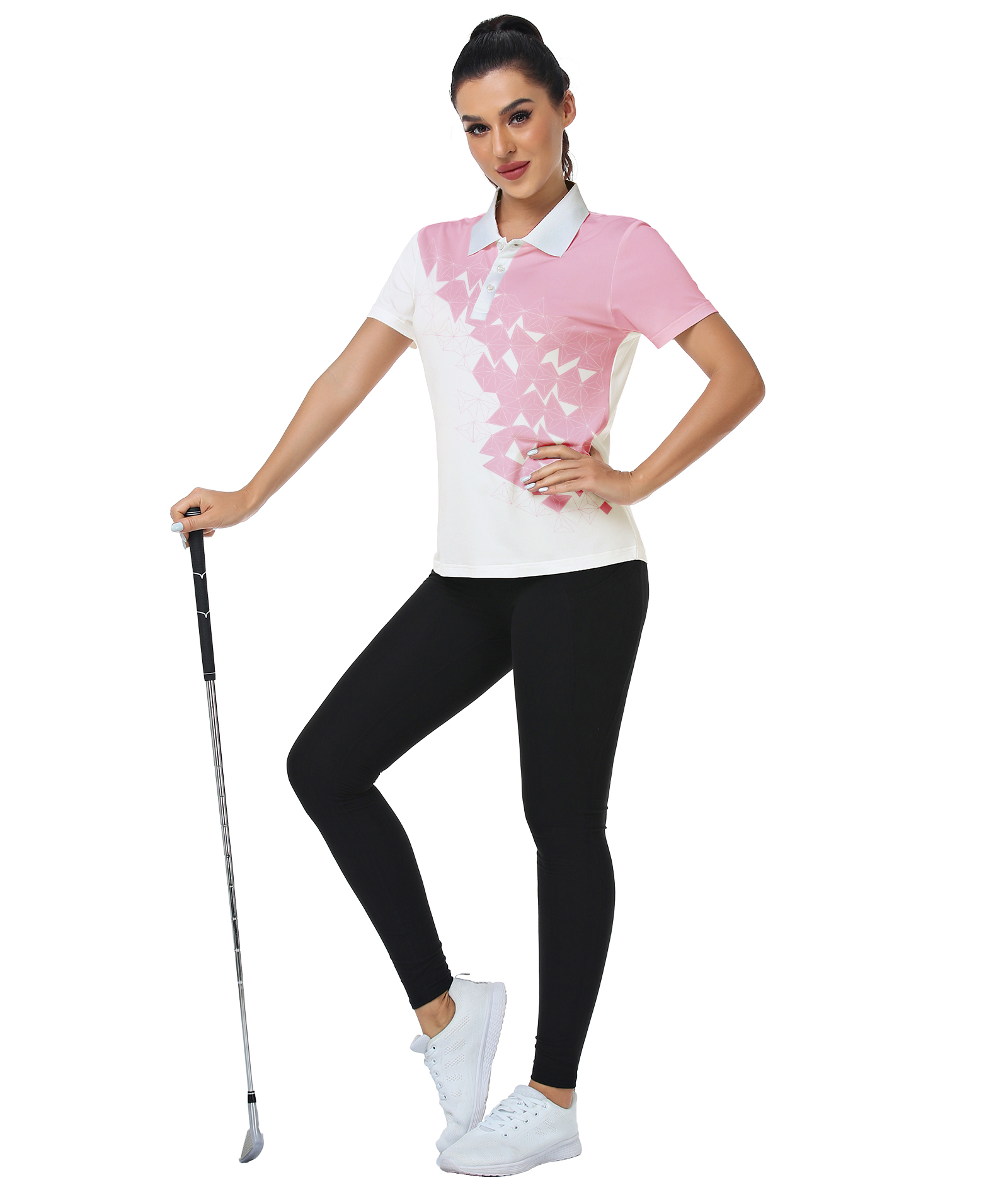 Pink women's golf polos - Printed dri-fit athletic top