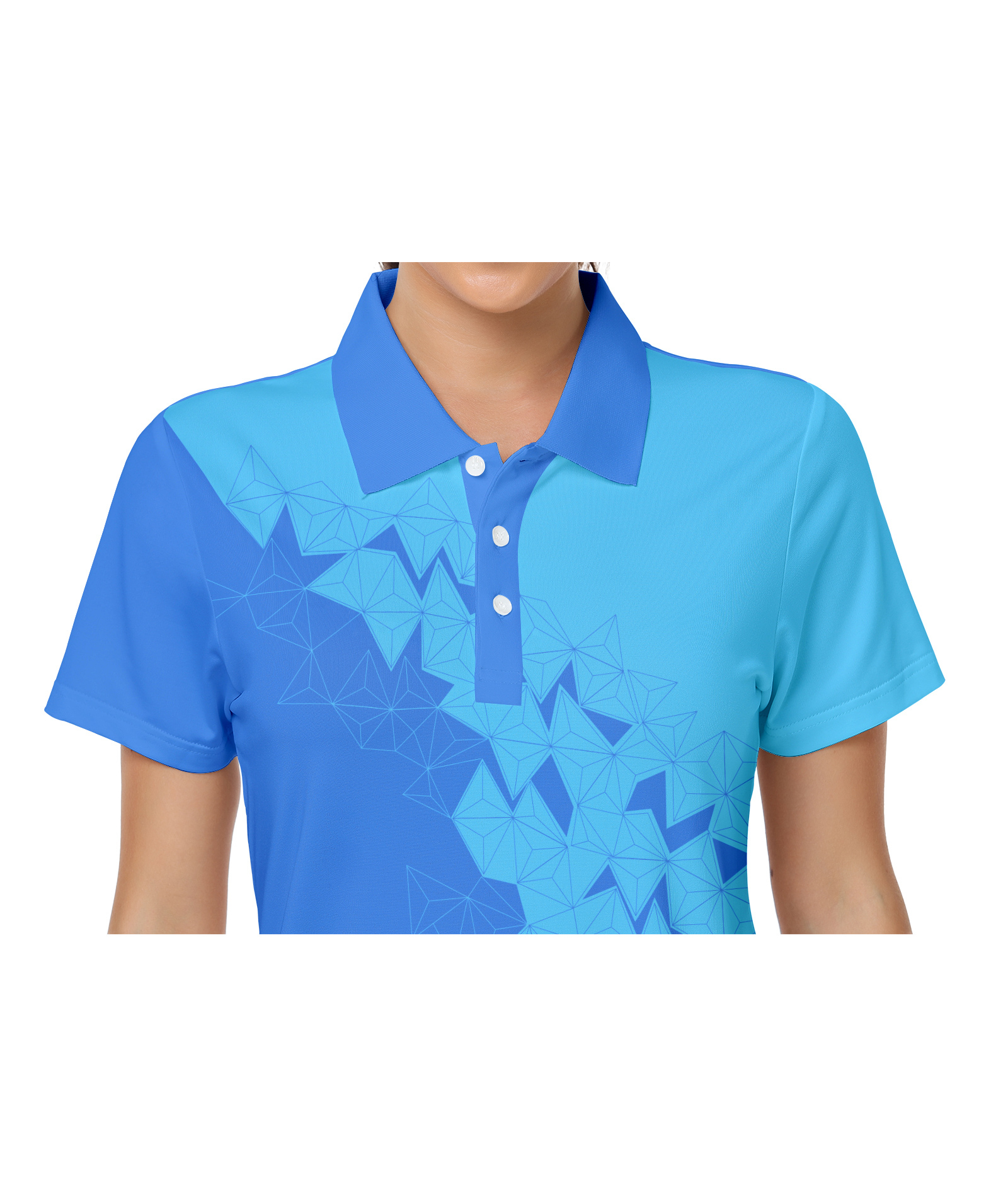 Sky blue geometric golf polo - Moisture-wicking women's apparel