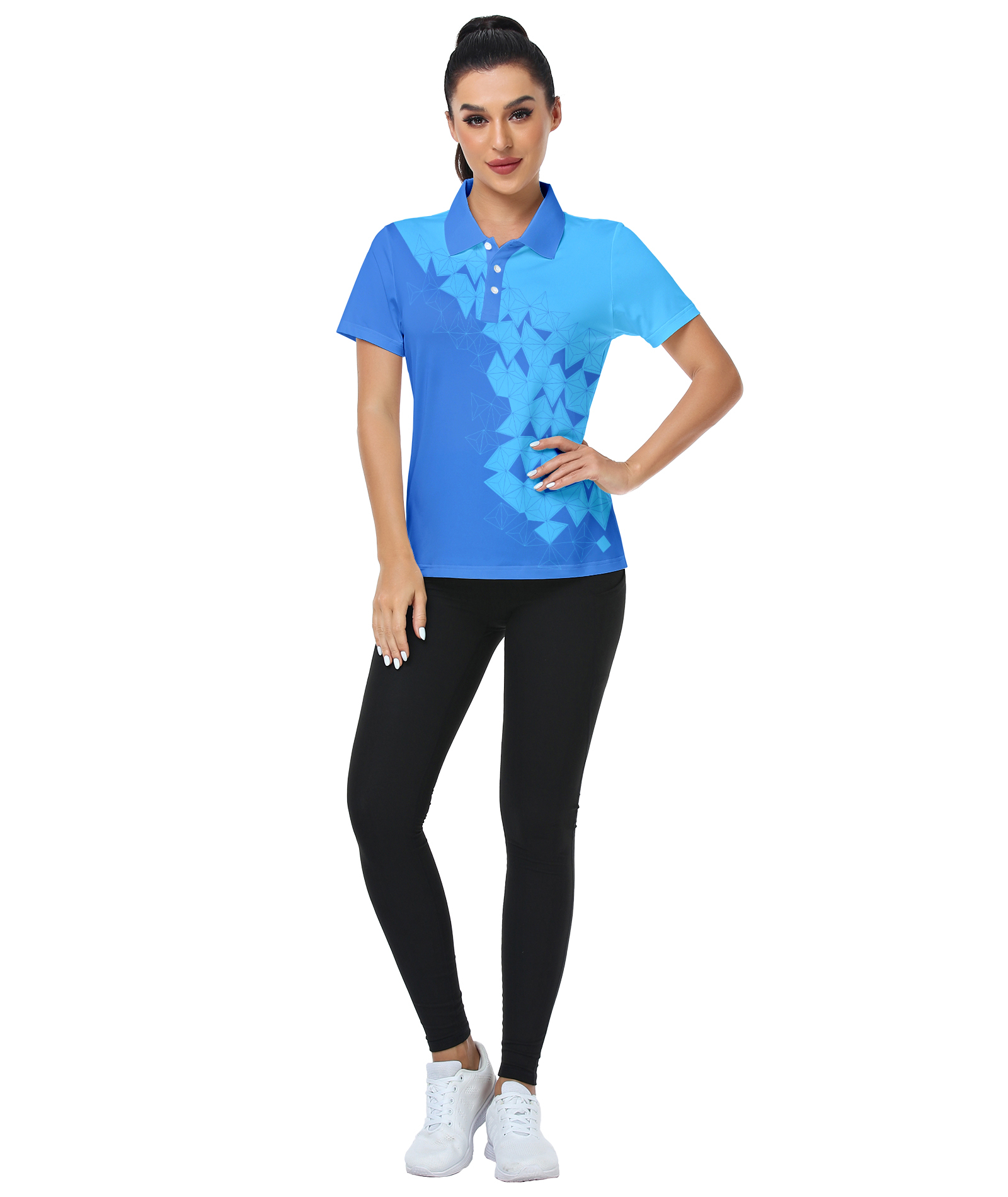 Sky blue geometric golf polo - Moisture-wicking women's apparel