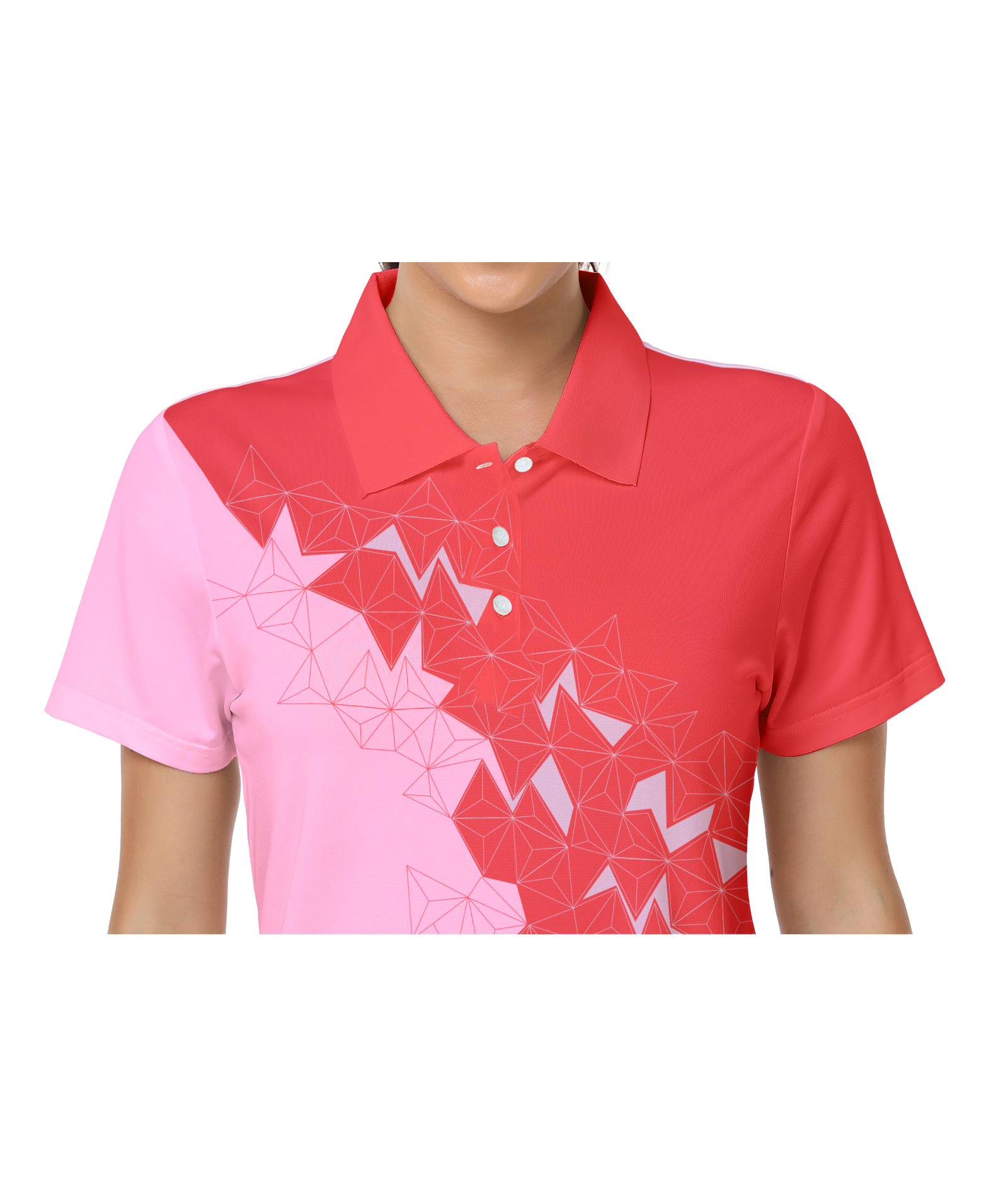 Peach printed golf polo shirts - Breathable geometric pattern