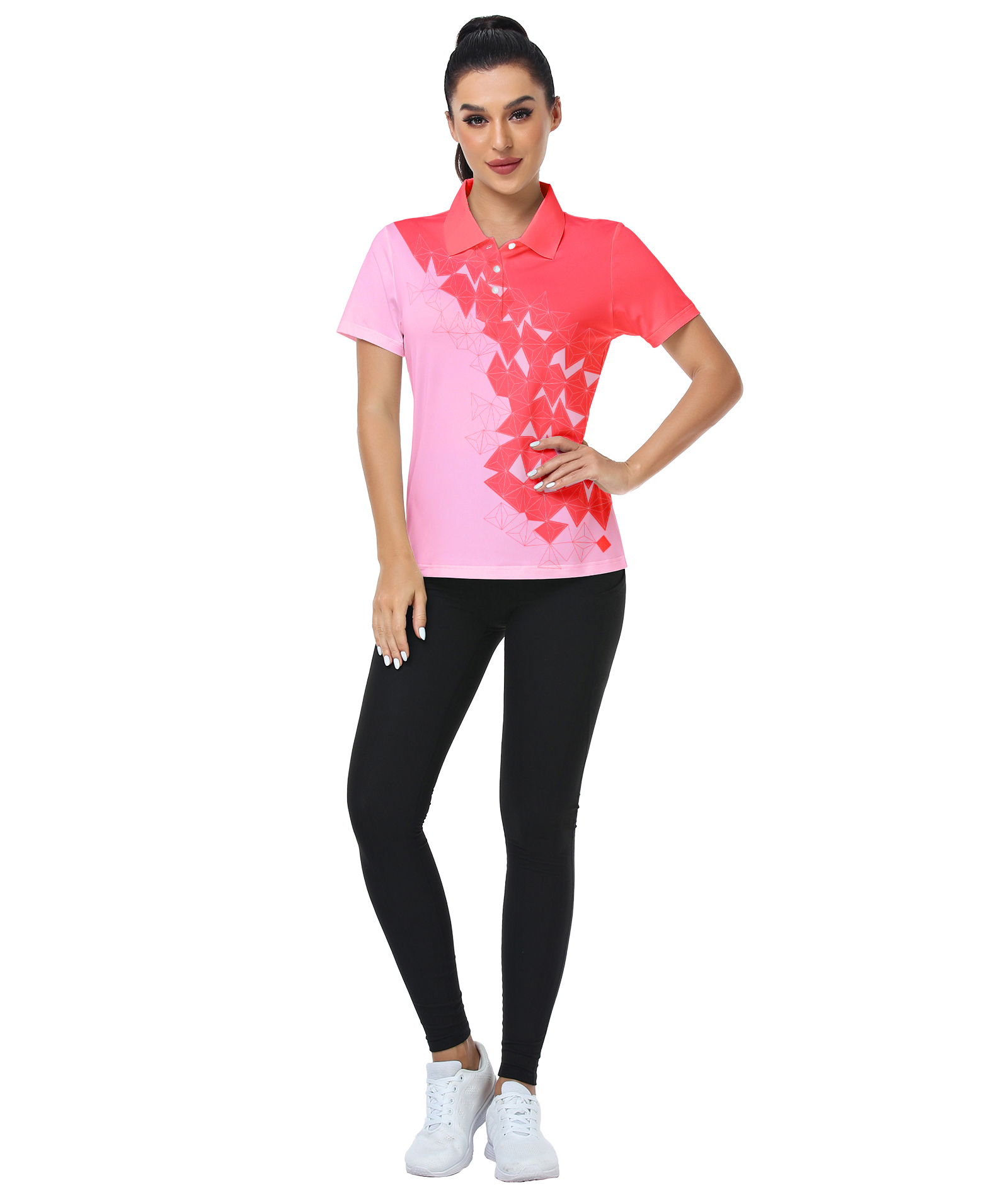 Peach printed golf polo shirts - Breathable geometric pattern