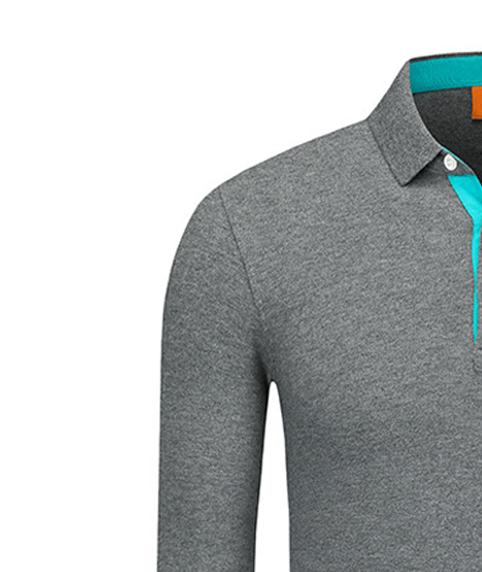 Men's Casual Long Sleeve Solid Color Polo Shirt-SD8988