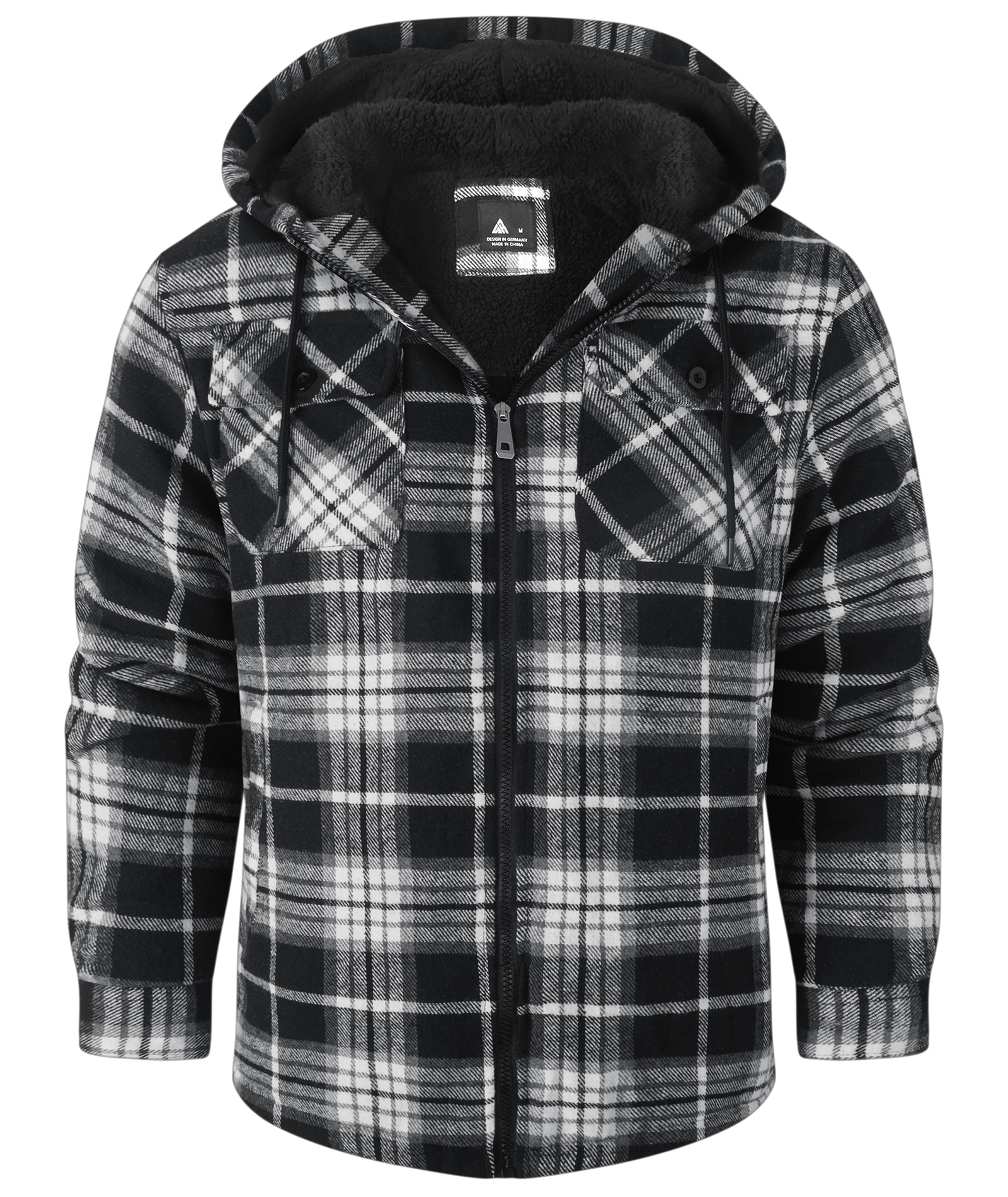 ZITY Men's Full Zipper With Pockets Fleece Plaid Hoodie-EUMFJ130