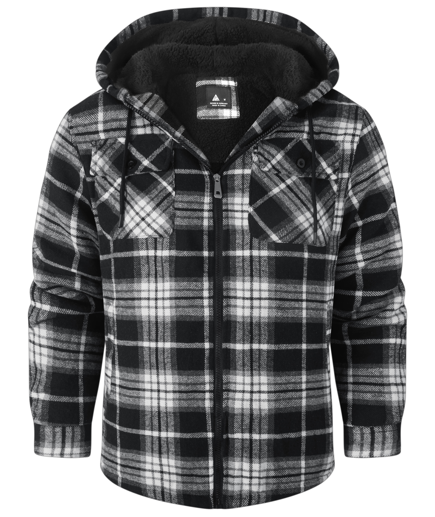 ZITY Men's Full Zipper With Pockets Fleece Plaid Hoodie-EUMFJ130