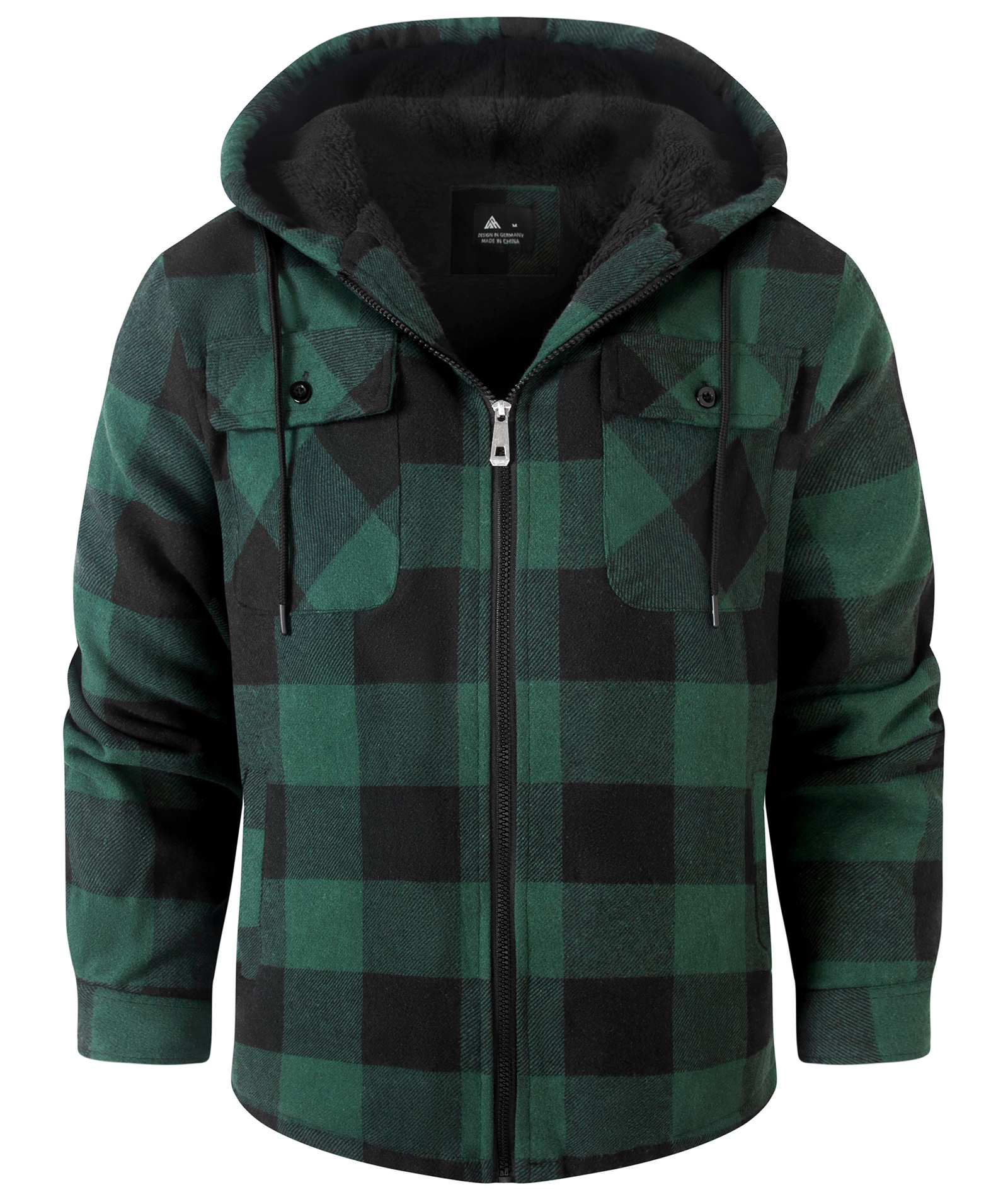 ZITY Men's Full Zipper With Pockets Fleece Plaid Hoodie-EUMFJ130