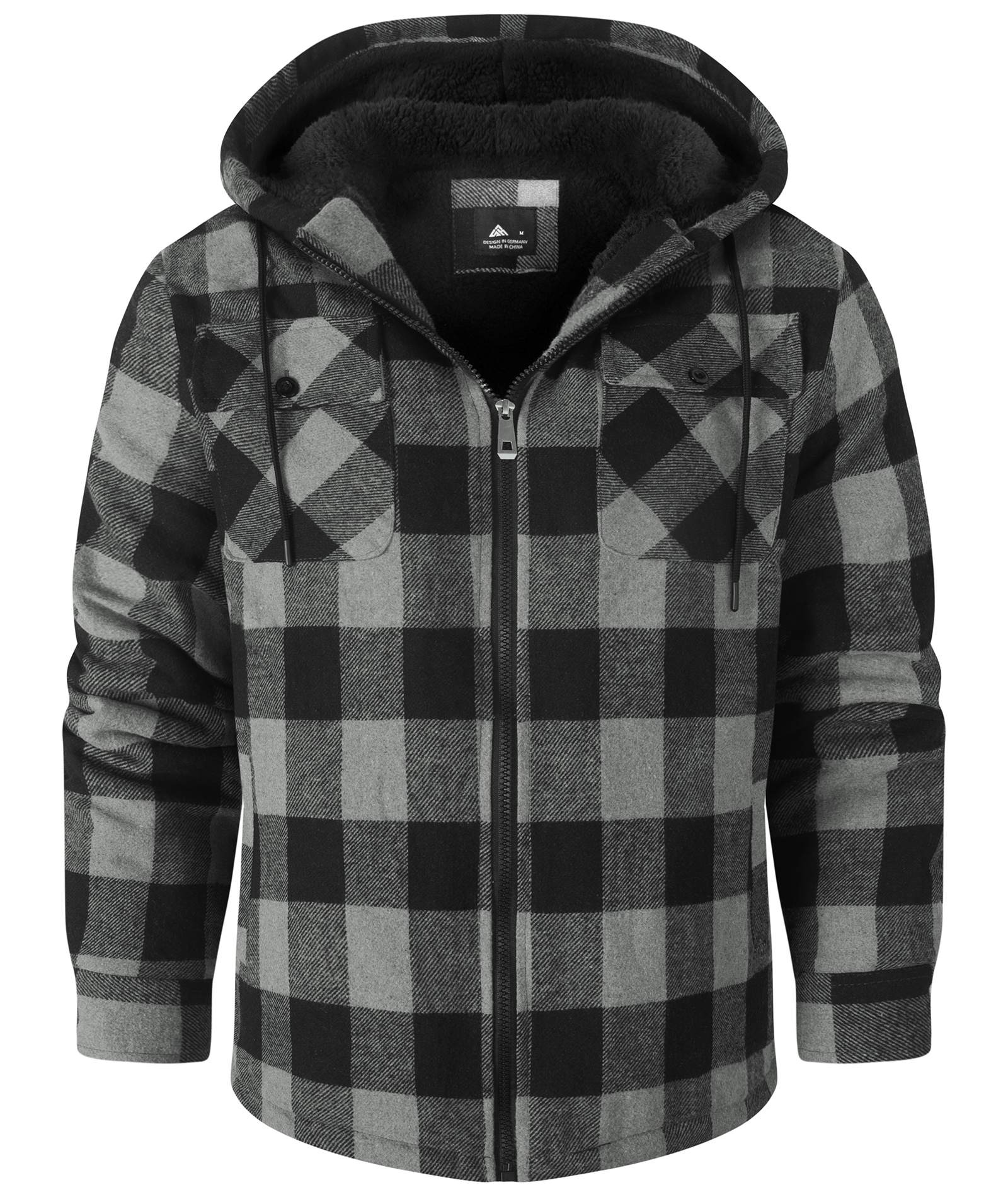 ZITY Men's Full Zipper With Pockets Fleece Plaid Hoodie-EUMFJ130