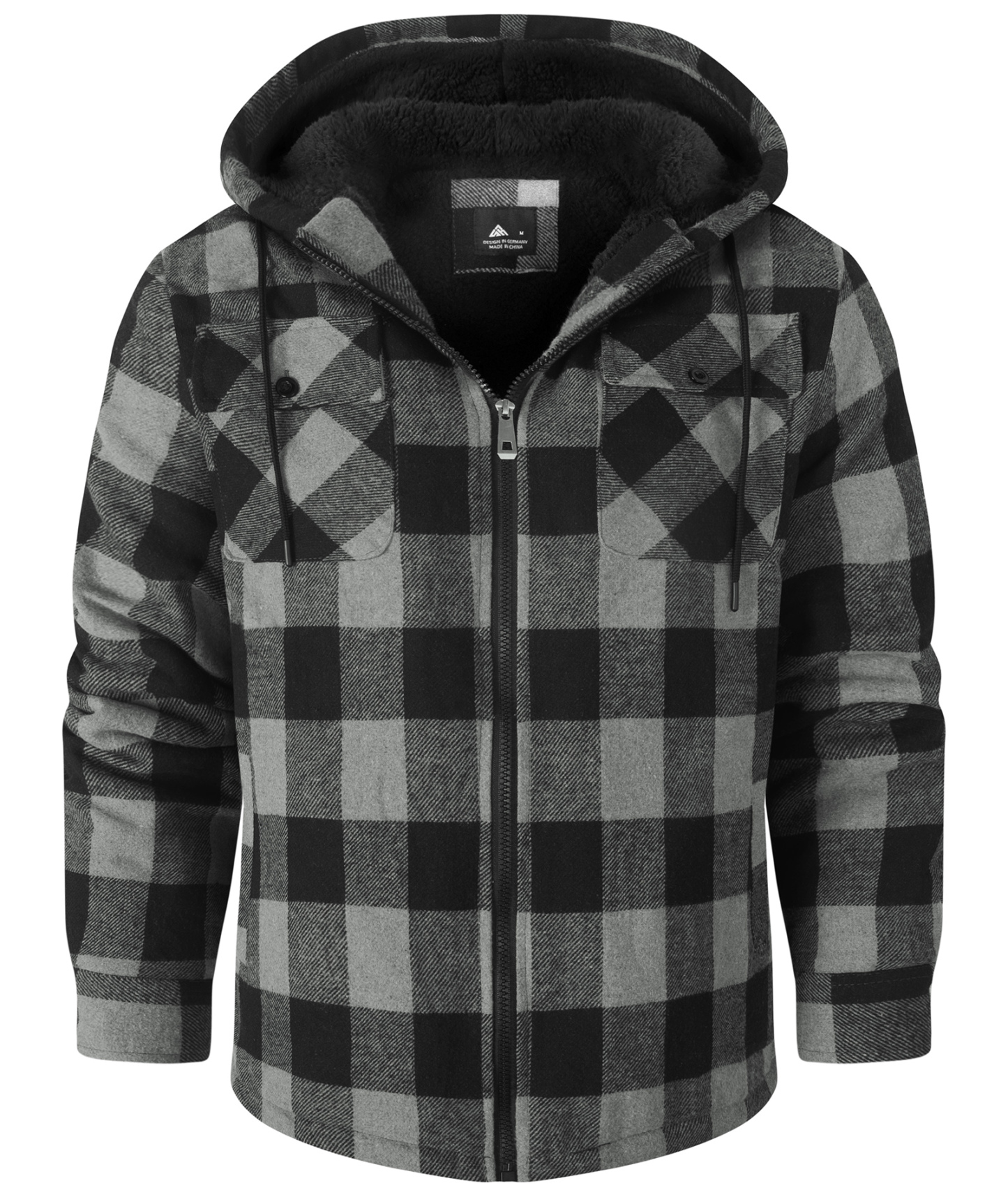 ZITY Men's Full Zipper With Pockets Fleece Plaid Hoodie-EUMFJ130