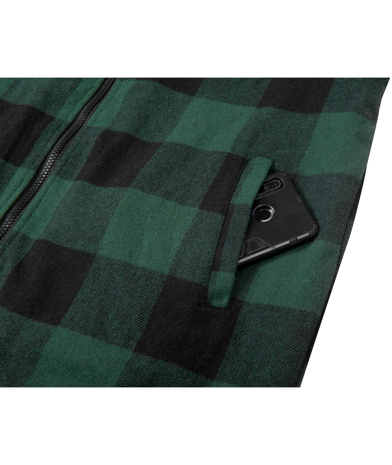 ZITY Men's Full Zipper With Pockets Fleece Plaid Hoodie-EUMFJ130