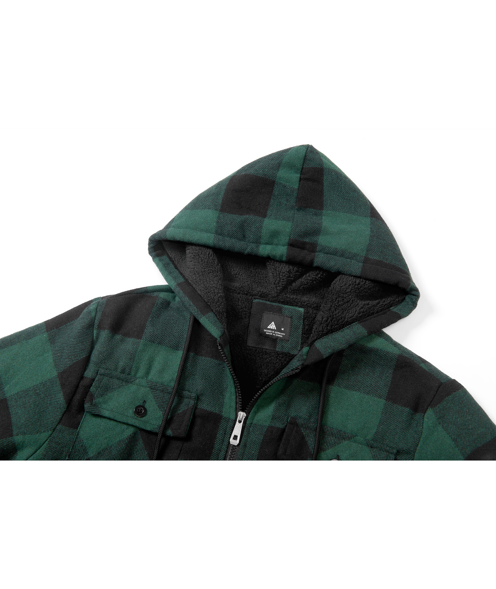 ZITY Men's Full Zipper With Pockets Fleece Plaid Hoodie-EUMFJ130