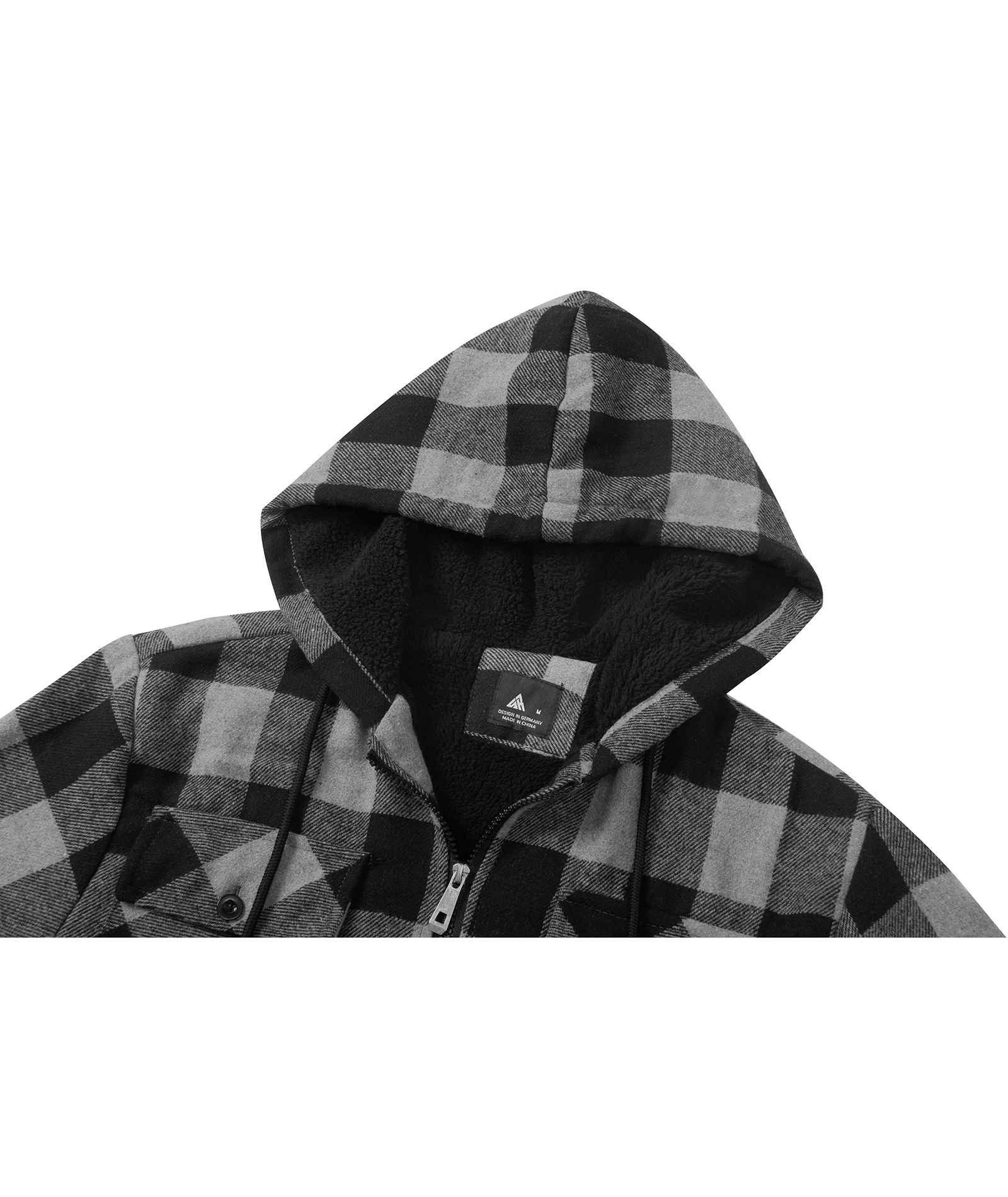 ZITY Men's Full Zipper With Pockets Fleece Plaid Hoodie-EUMFJ130