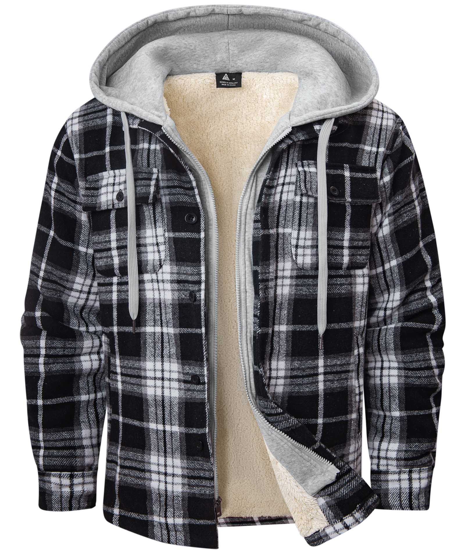 ZITY Men's Full Zipper Long Sleeve Fleece Plaid Hoodie-CUMJA04083