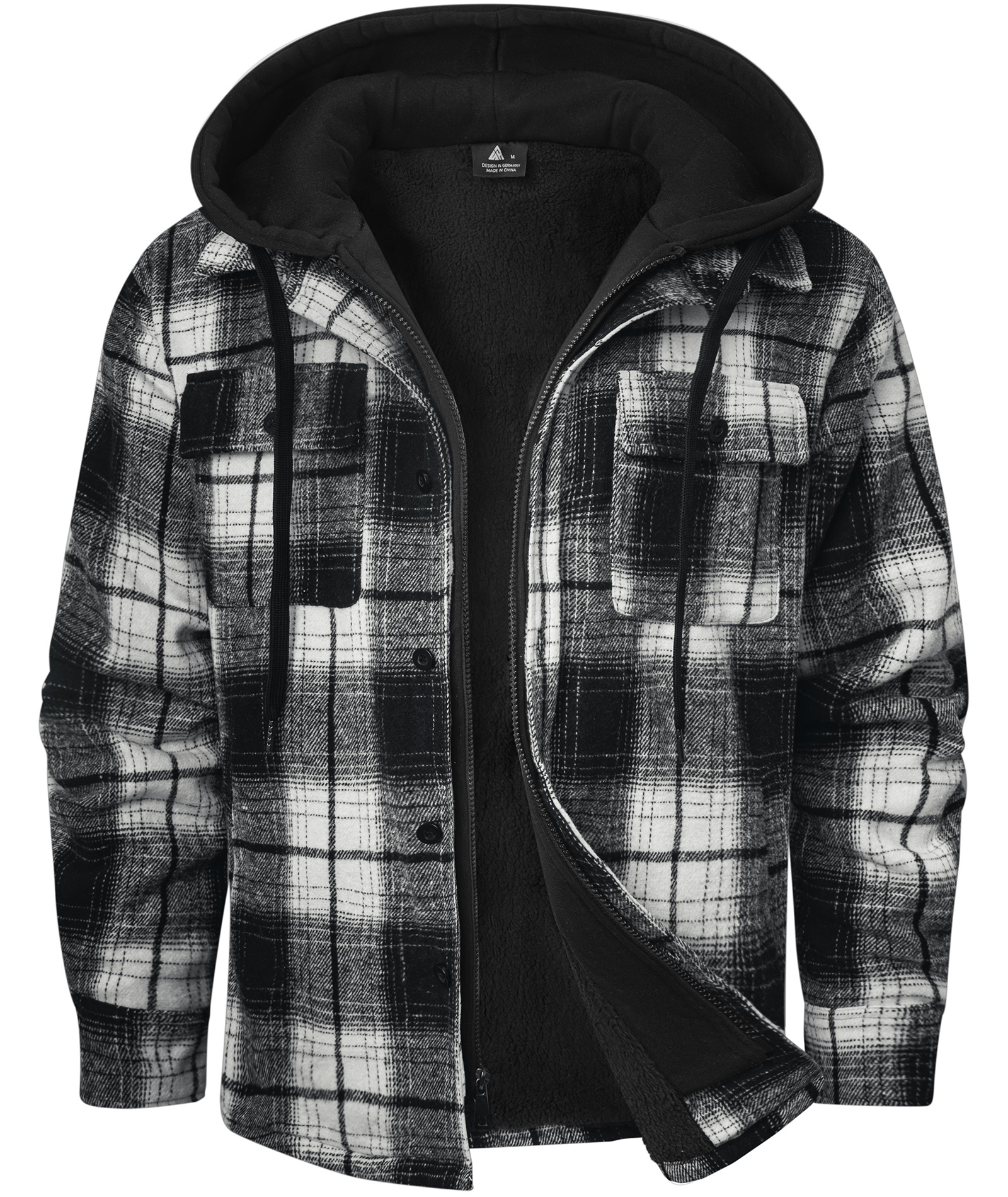 ZITY Men's Full Zipper Long Sleeve Fleece Plaid Hoodie-CUMJA04083