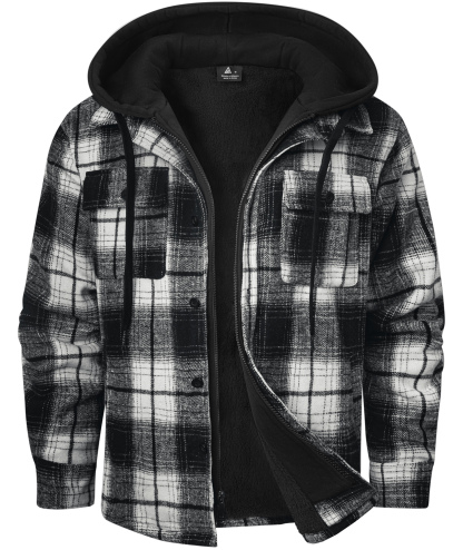 ZITY Men's Full Zipper Long Sleeve Fleece Plaid Hoodie-CUMJA04083