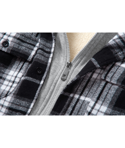 ZITY Men's Full Zipper Long Sleeve Fleece Plaid Hoodie-CUMJA04083