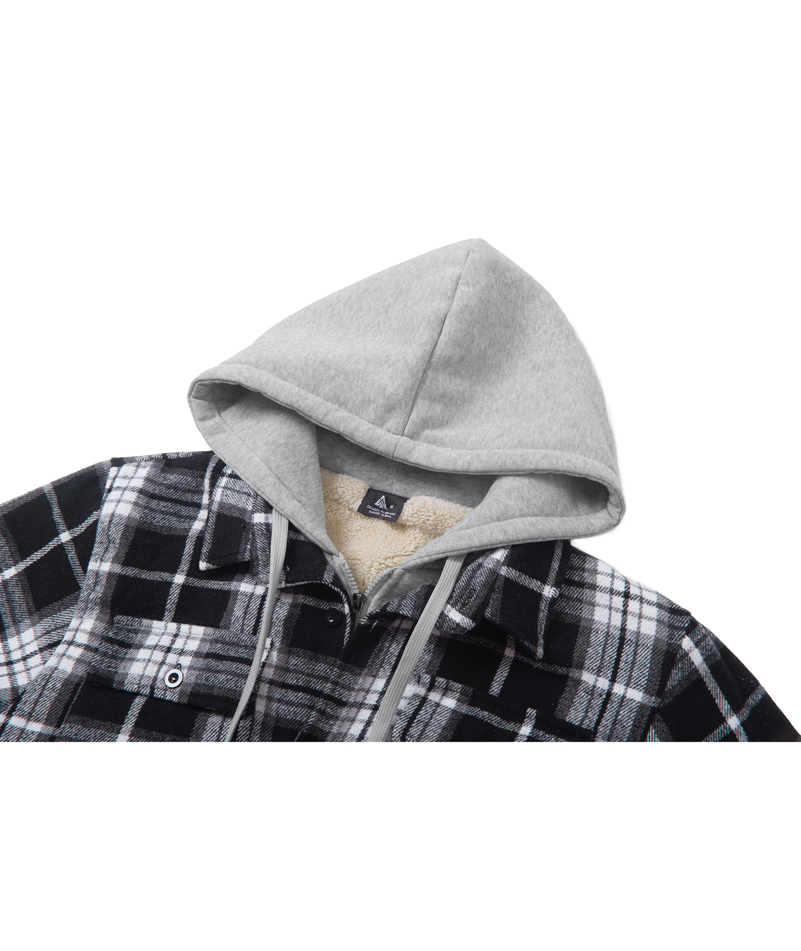 ZITY Men's Full Zipper Long Sleeve Fleece Plaid Hoodie-CUMJA04083