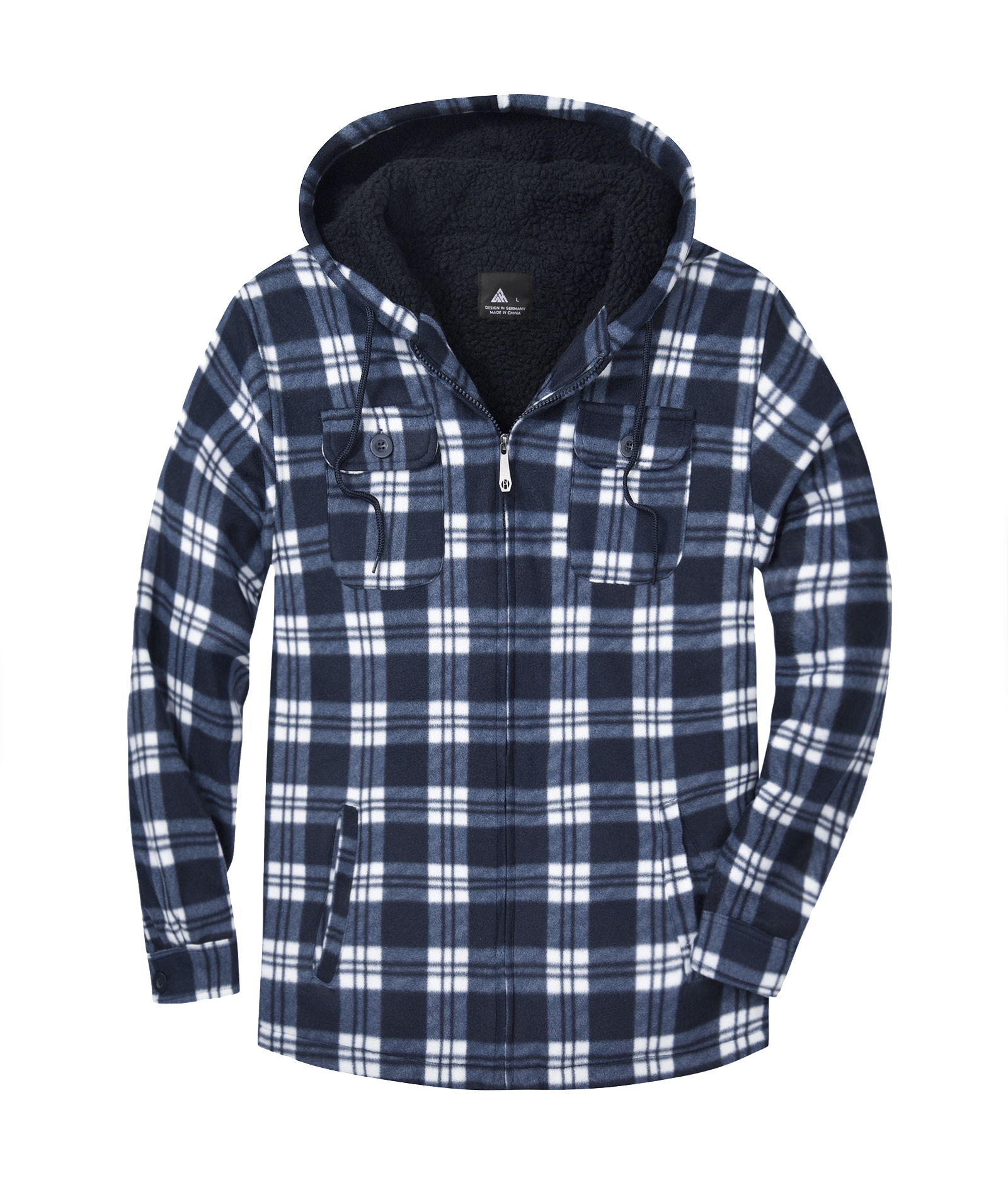 ZITY Men's Full Zipper With Pockets Fleece Plaid Hoodie-EUMFJ130