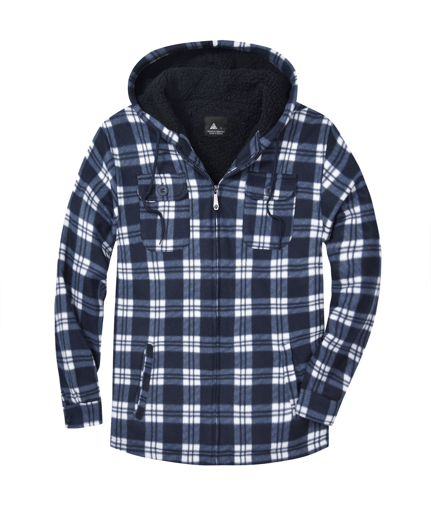 ZITY Men's Full Zipper With Pockets Fleece Plaid Hoodie-EUMFJ130