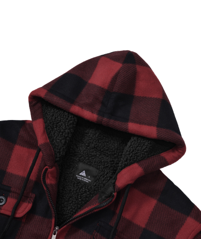 ZITY Men's Full Zipper With Pockets Fleece Plaid Hoodie-EUMFJ130