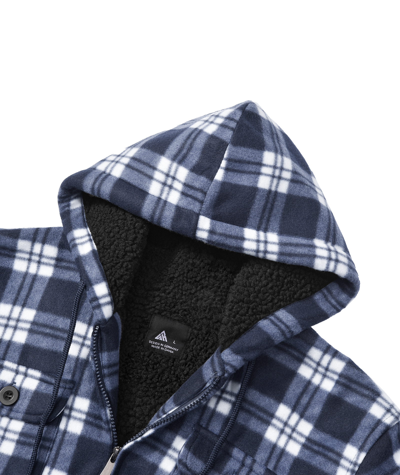 ZITY Men's Full Zipper With Pockets Fleece Plaid Hoodie-EUMFJ130