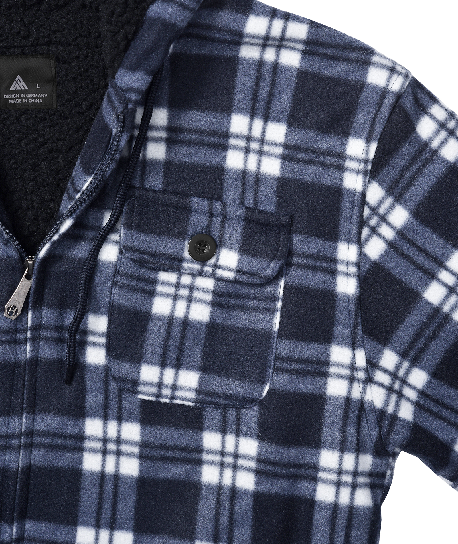 ZITY Men's Full Zipper With Pockets Fleece Plaid Hoodie-EUMFJ130