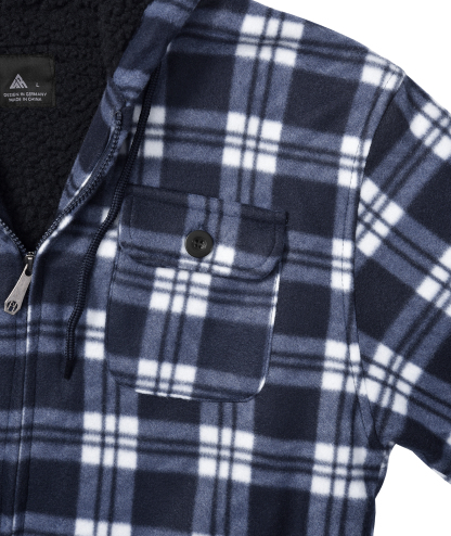 ZITY Men's Full Zipper With Pockets Fleece Plaid Hoodie-EUMFJ130