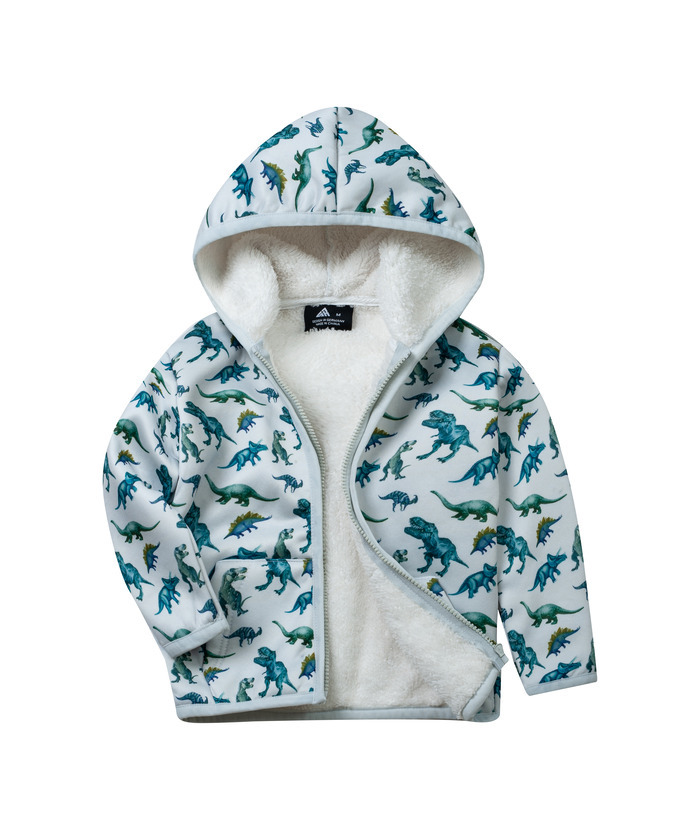 ZITY Kid's Velvet Dinasour Printed Long Sleeve Hooded Zipper Jacket-ZPK004377 | Zitysports