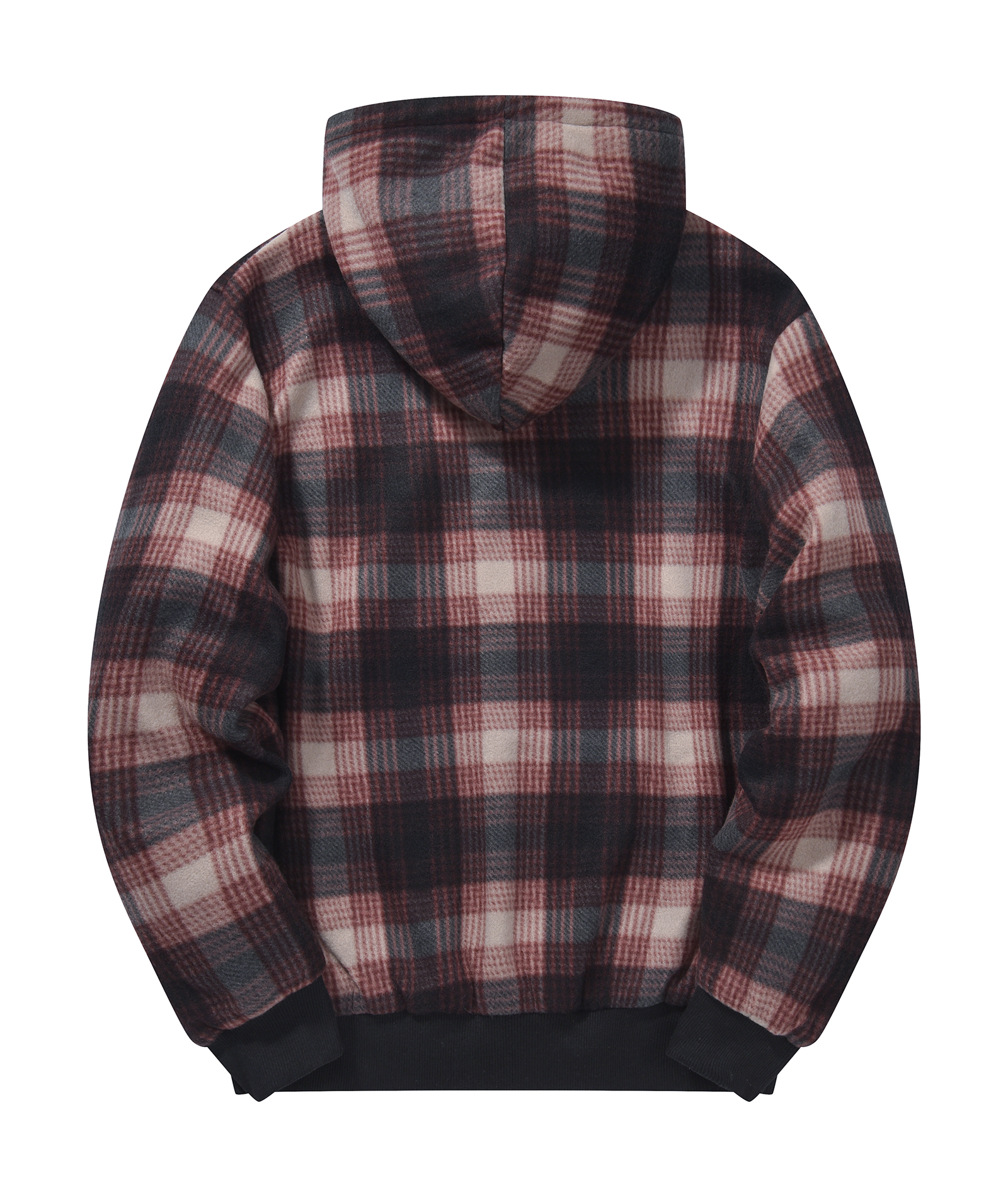 ZITY Men's Full Zipper Drawstring Plaid Fleece Hoodie-AUMFH00570