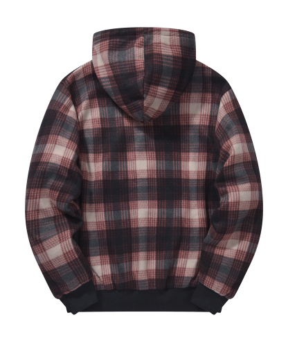 ZITY Men's Full Zipper Drawstring Plaid Fleece Hoodie-AUMFH00570