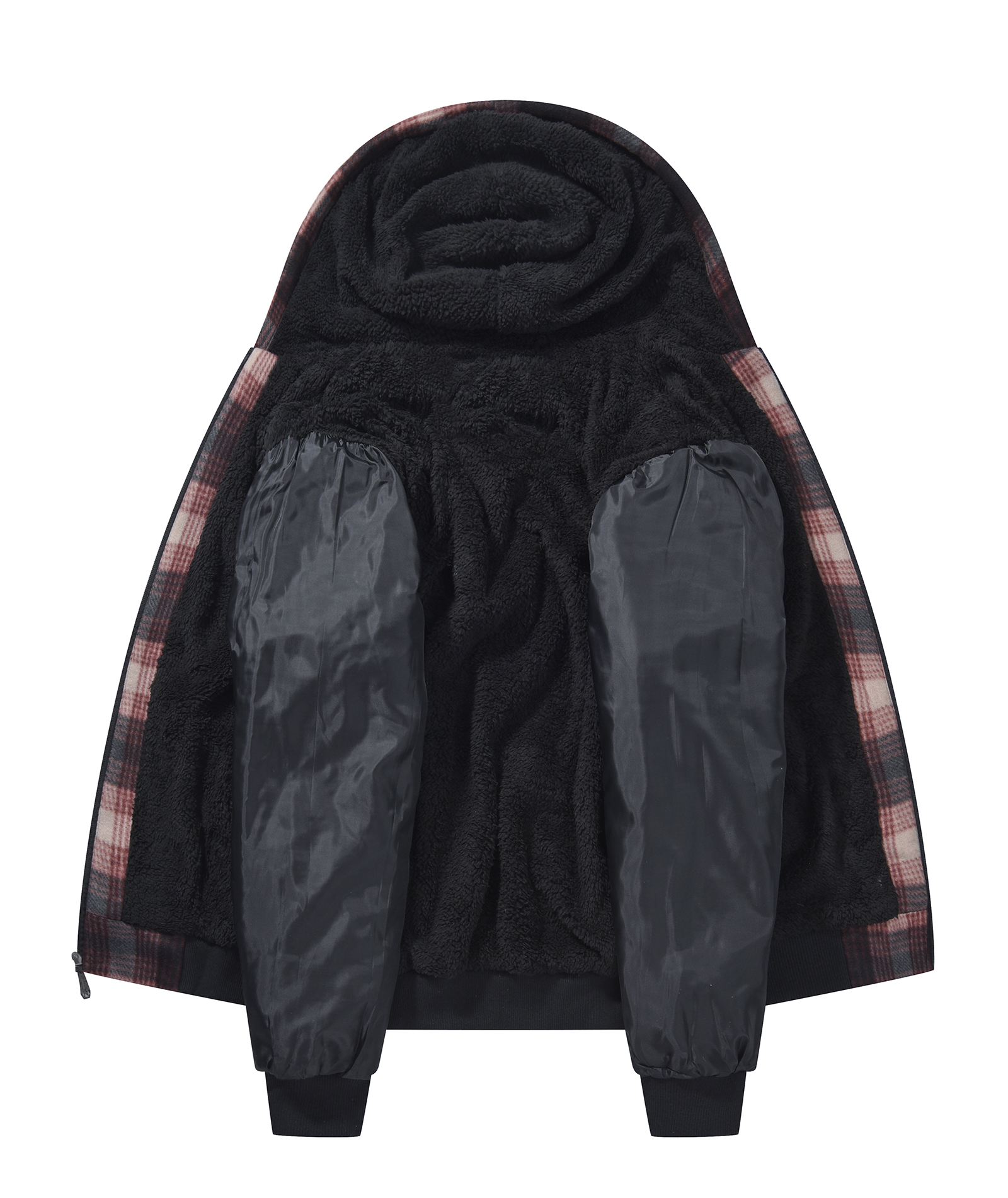 ZITY Men's Full Zipper Drawstring Plaid Fleece Hoodie-AUMFH00570