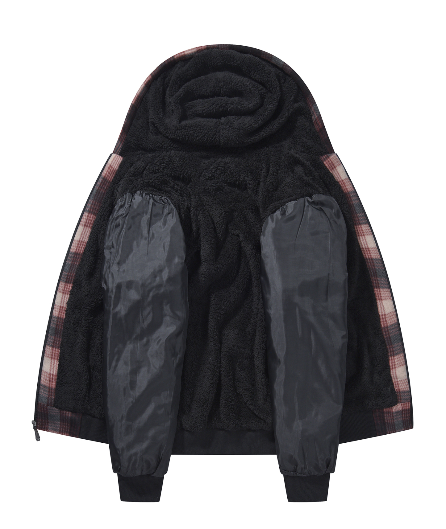 ZITY Men's Full Zipper Drawstring Plaid Fleece Hoodie-AUMFH00570