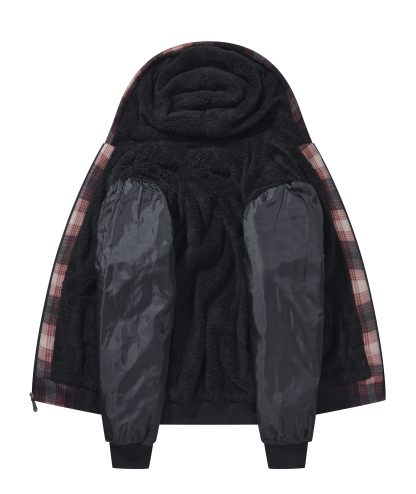 ZITY Men's Full Zipper Drawstring Plaid Fleece Hoodie-AUMFH00570