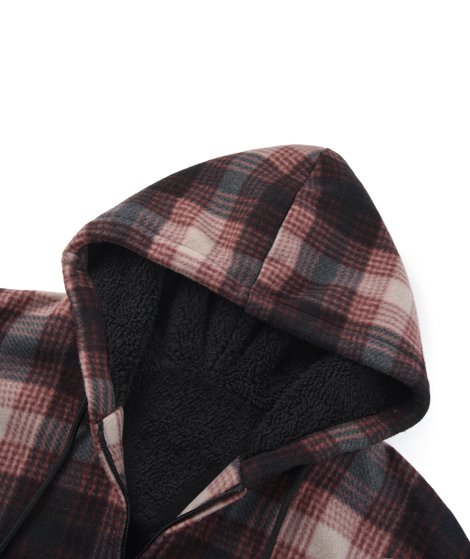 ZITY Men's Full Zipper Drawstring Plaid Fleece Hoodie-AUMFH00570