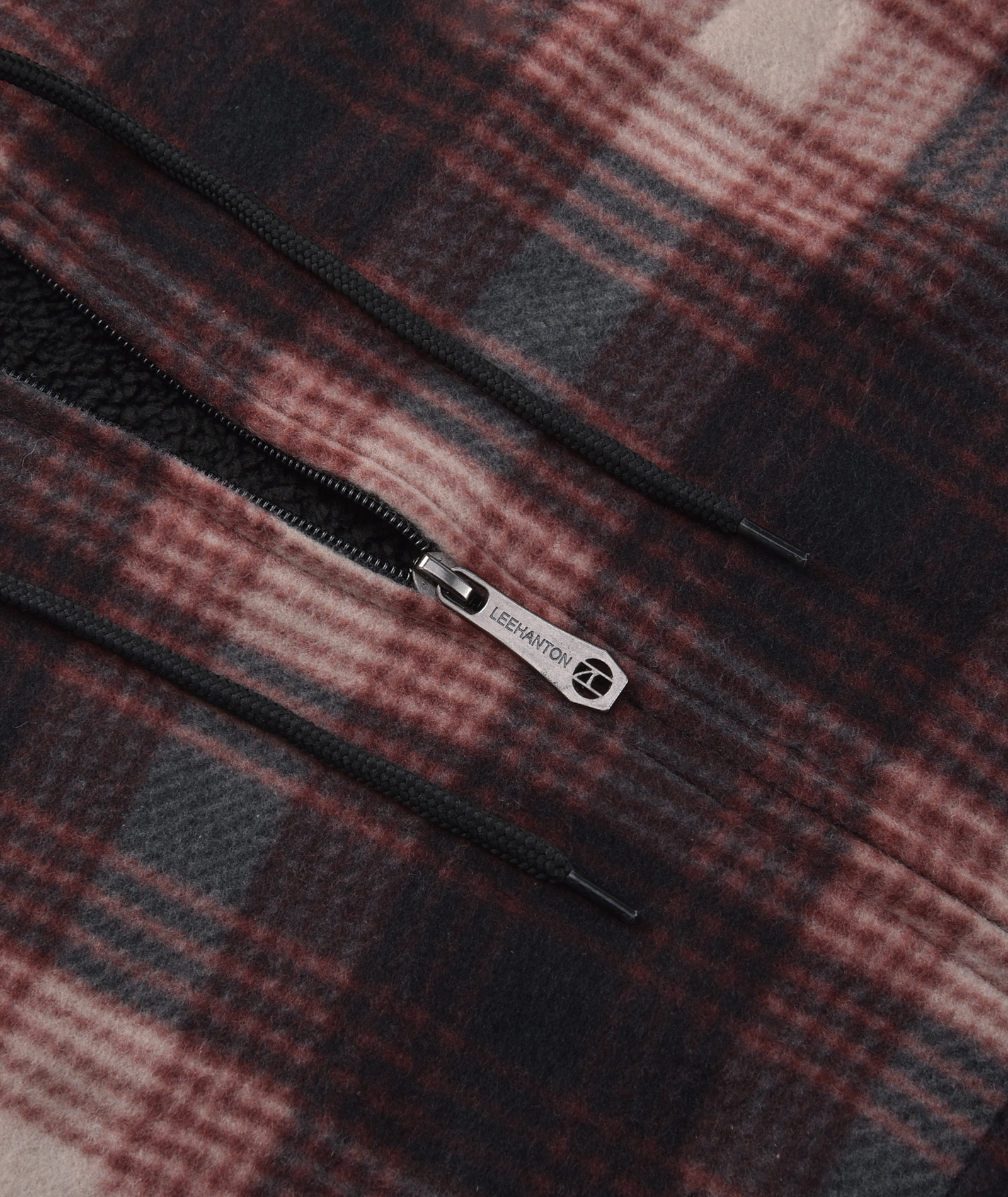 ZITY Men's Full Zipper Drawstring Plaid Fleece Hoodie-AUMFH00570