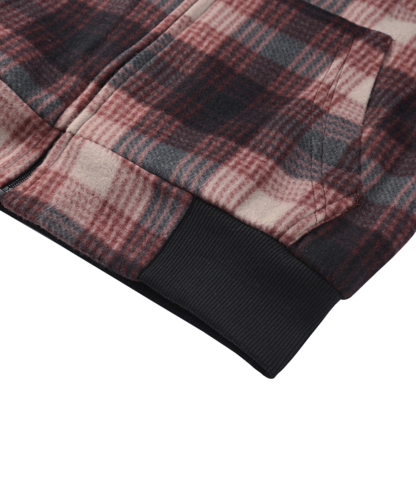 ZITY Men's Full Zipper Drawstring Plaid Fleece Hoodie-AUMFH00570